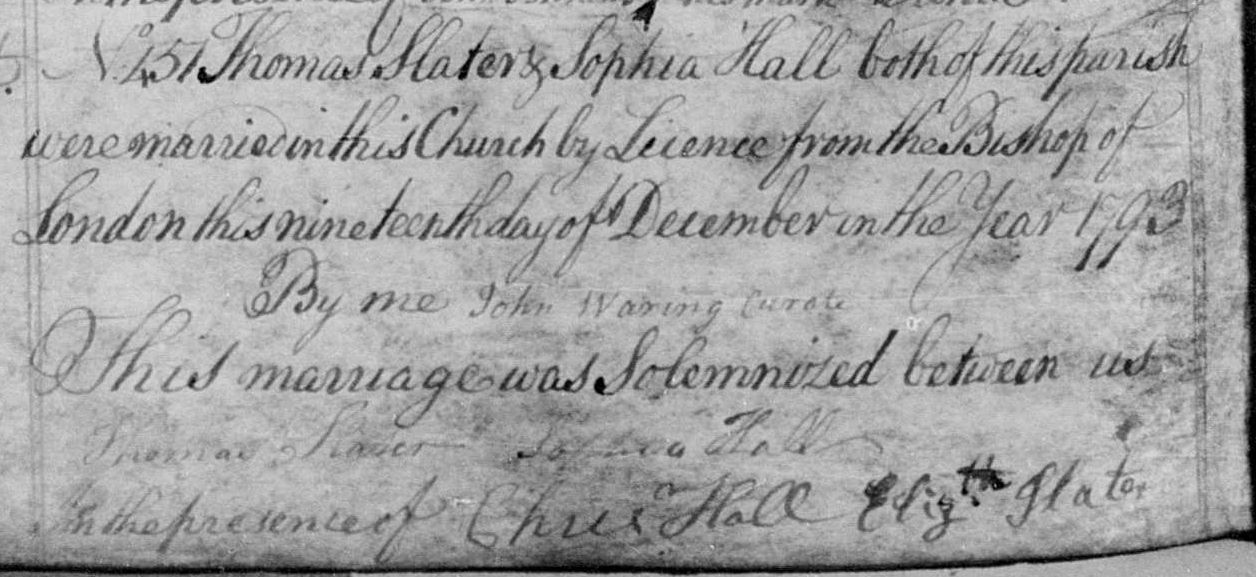 Thomas Slater - Sophia Hall marriage Thomas Slater - Sophia Hall marriage