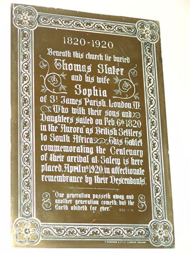 Thomas Slater plaque in Salem church