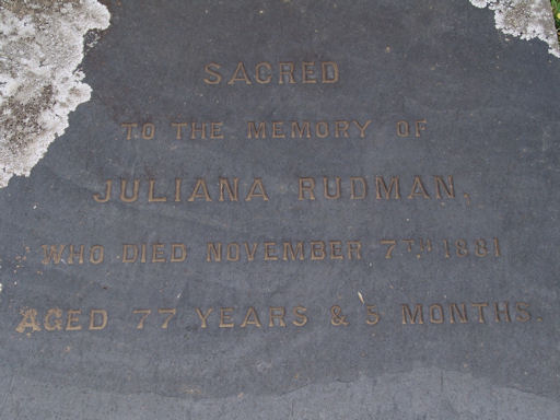 Grave of Juliana Slater (now Rudman) Grave of Juliana Slater (now Rudman)
